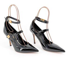 Valentino Garavani Roman Stud Tiptoe Pumps Size 37.5 US 7.5 Black Mary Jane